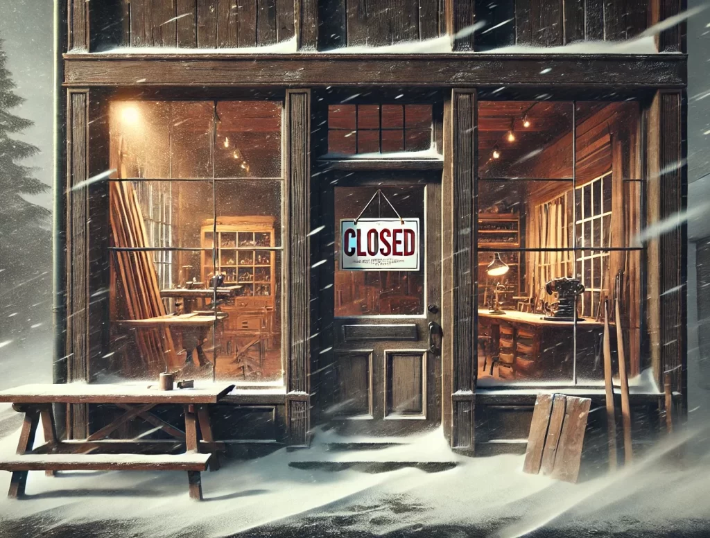 No meeting this month and shop is temporarily closed due to weather